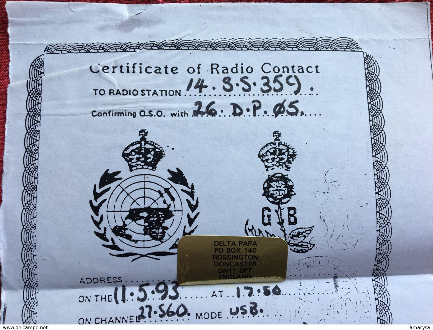 RADIO AMATEUR CONTACT/STATION-☛DELTA PAPA DONCASTER ENGLAND Opérateur TSF Confi-Certificat QSL Fréquence-signal-Antenne - Autres & Non Classés