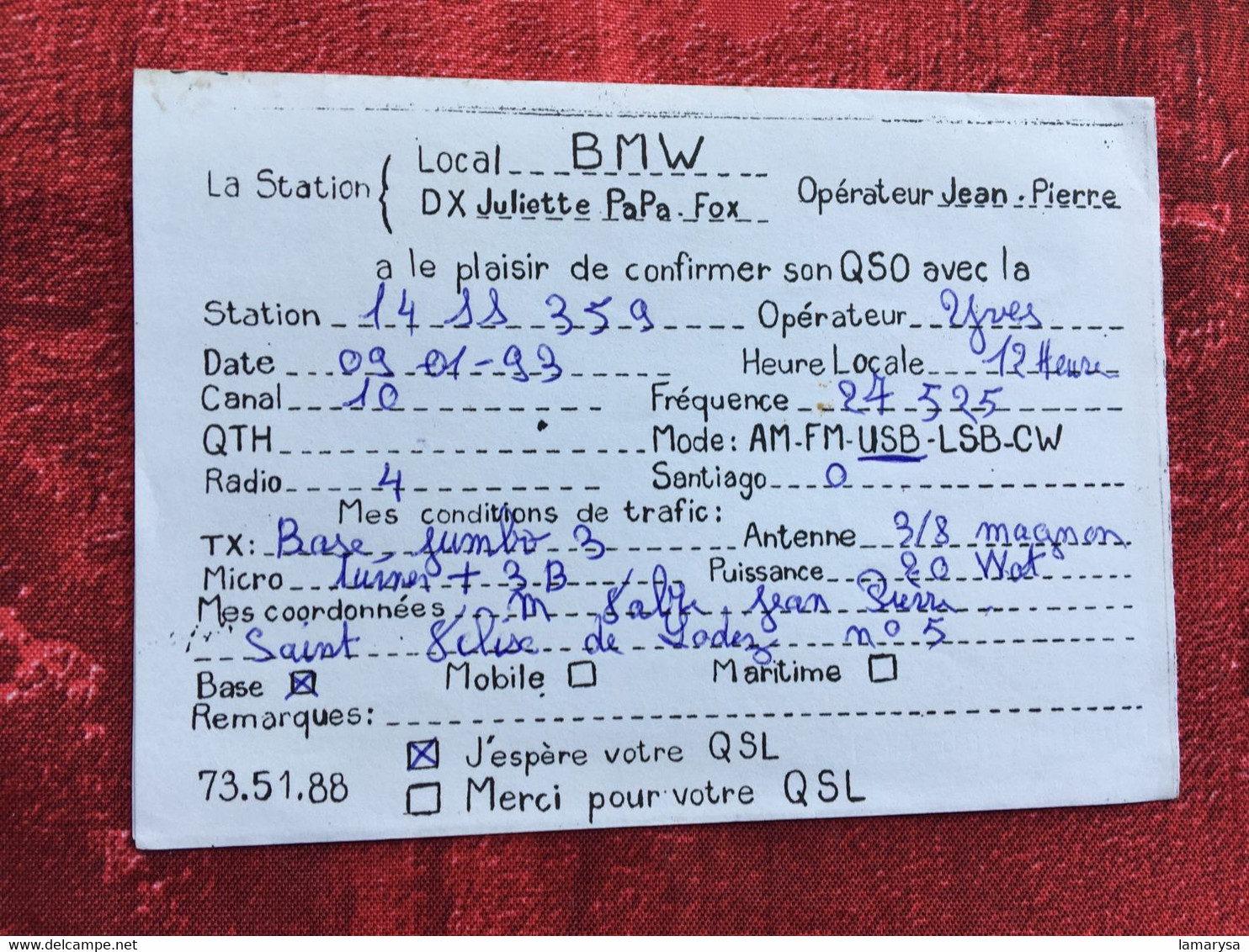 RADIO AMATEUR CONTACT/STATION-☛BMW MOTO-ST VELIZE DE RODEZ Opérateur TSF Confir-Certificat QSL Fréquence-signal-Antenne - Otros & Sin Clasificación