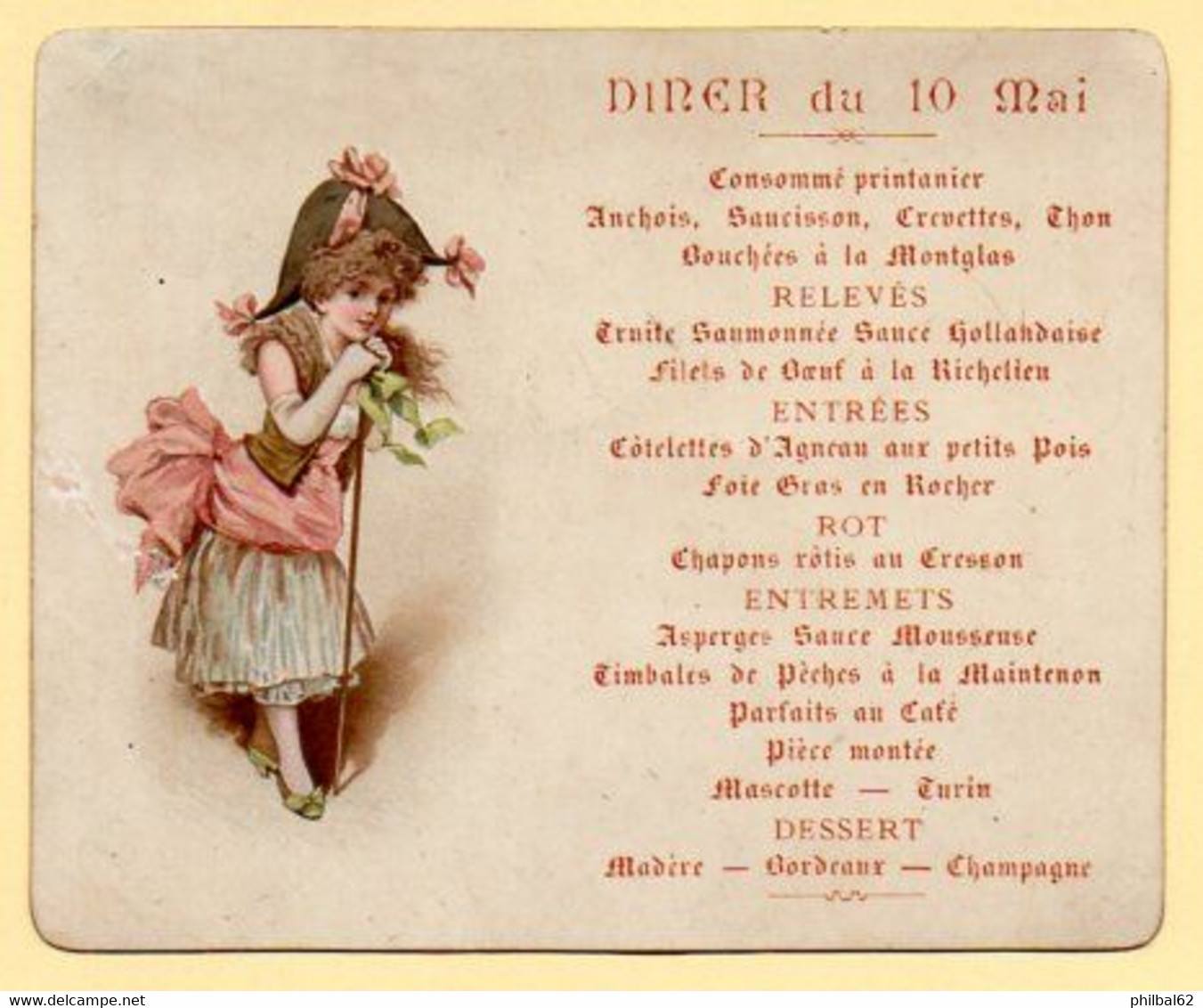 Chromo Menu. Diner Du 10 Mai. - Menus