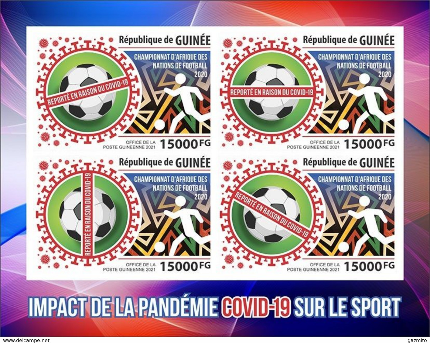 Guinea 2021, Covid, Football, 4val In BF IMPERFORATED - Autres & Non Classés