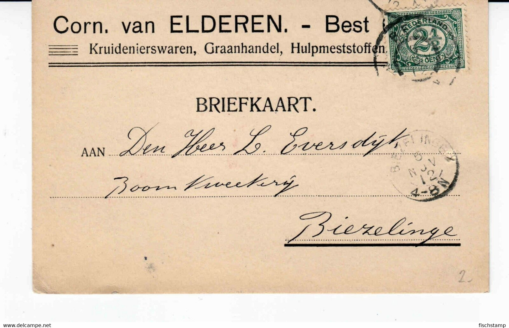 Briefkaart Met Grootrond BEST Op 55 En Kleinrond BIEZELINGE - Briefe U. Dokumente