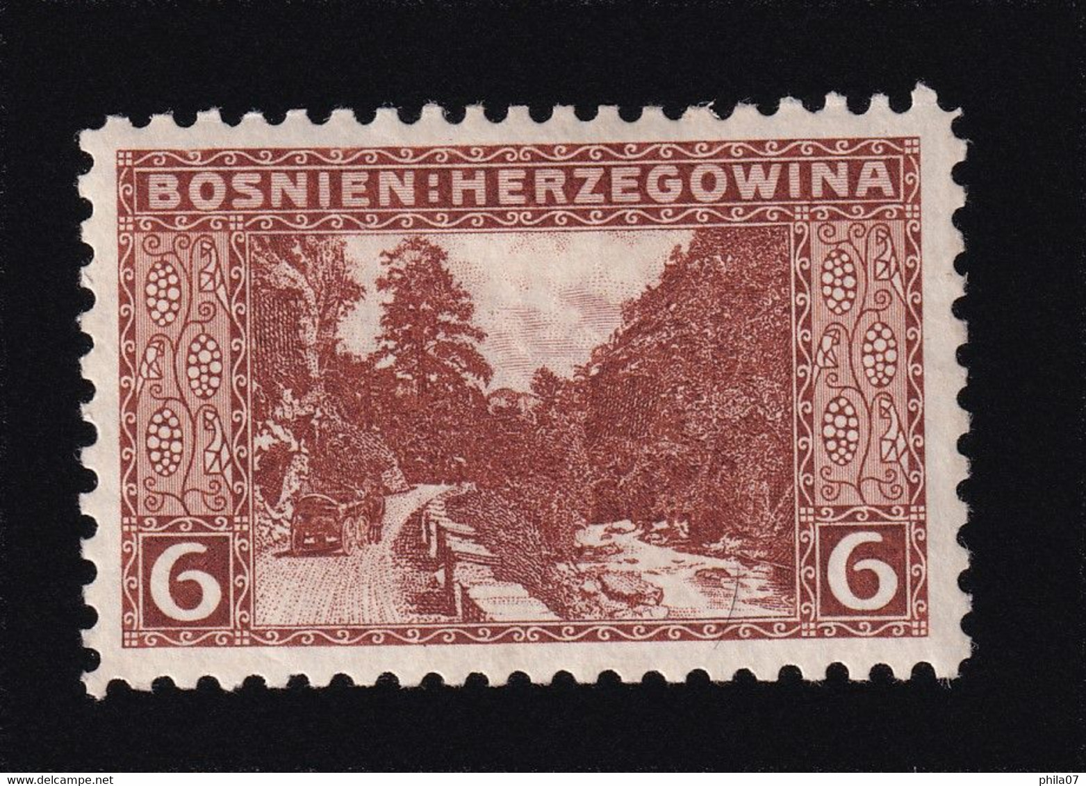 BOSNIA AND HERZEGOVINA - Landscape Stamp 6 Hellera, Perforation 9 ½, MH - Bosnië En Herzegovina