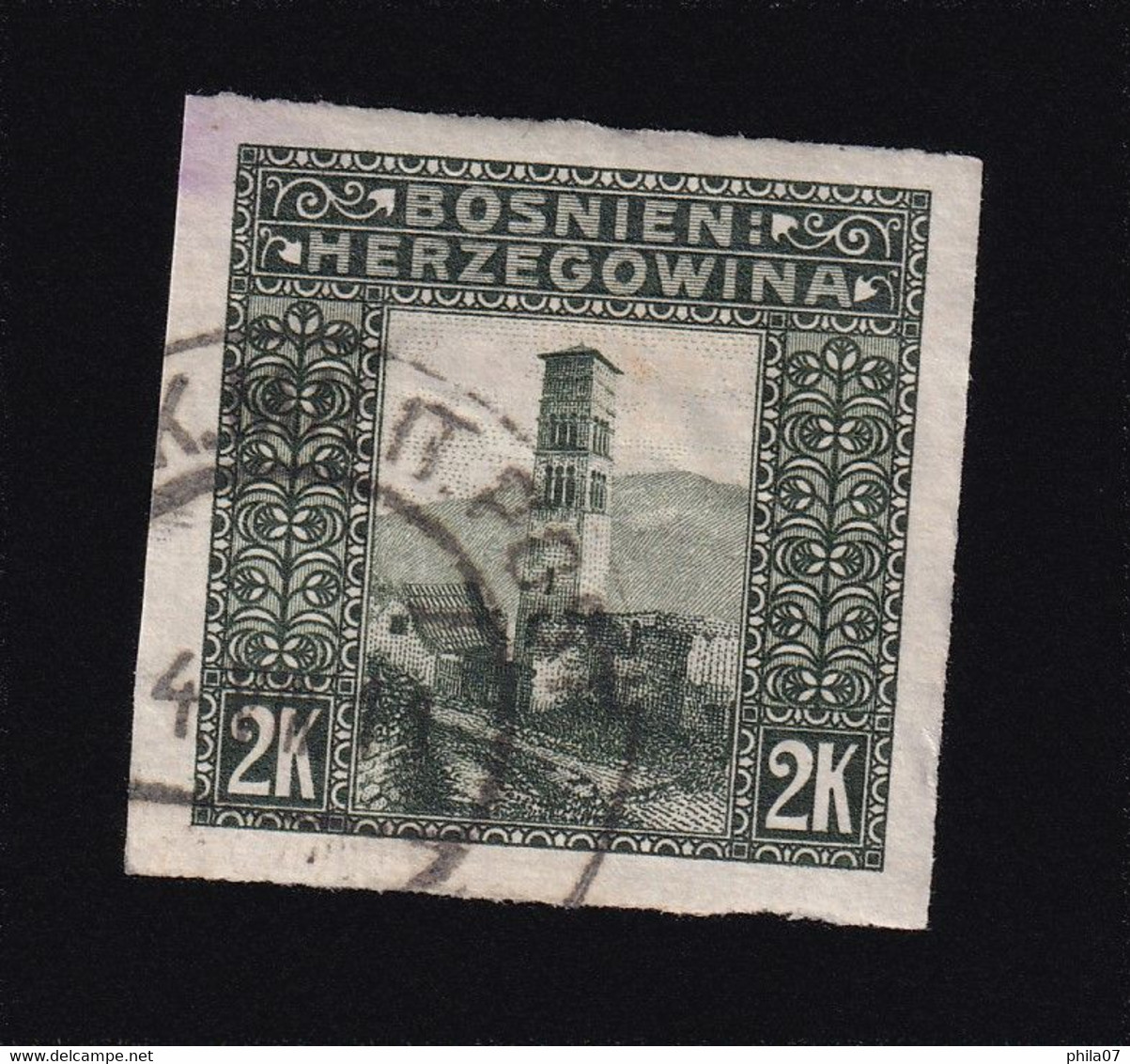 BOSNIA AND HERZEGOVINA - Landscape Stamp 2 Krune, Imperforate Stamp, Cancelled - Bosnie-Herzegovine