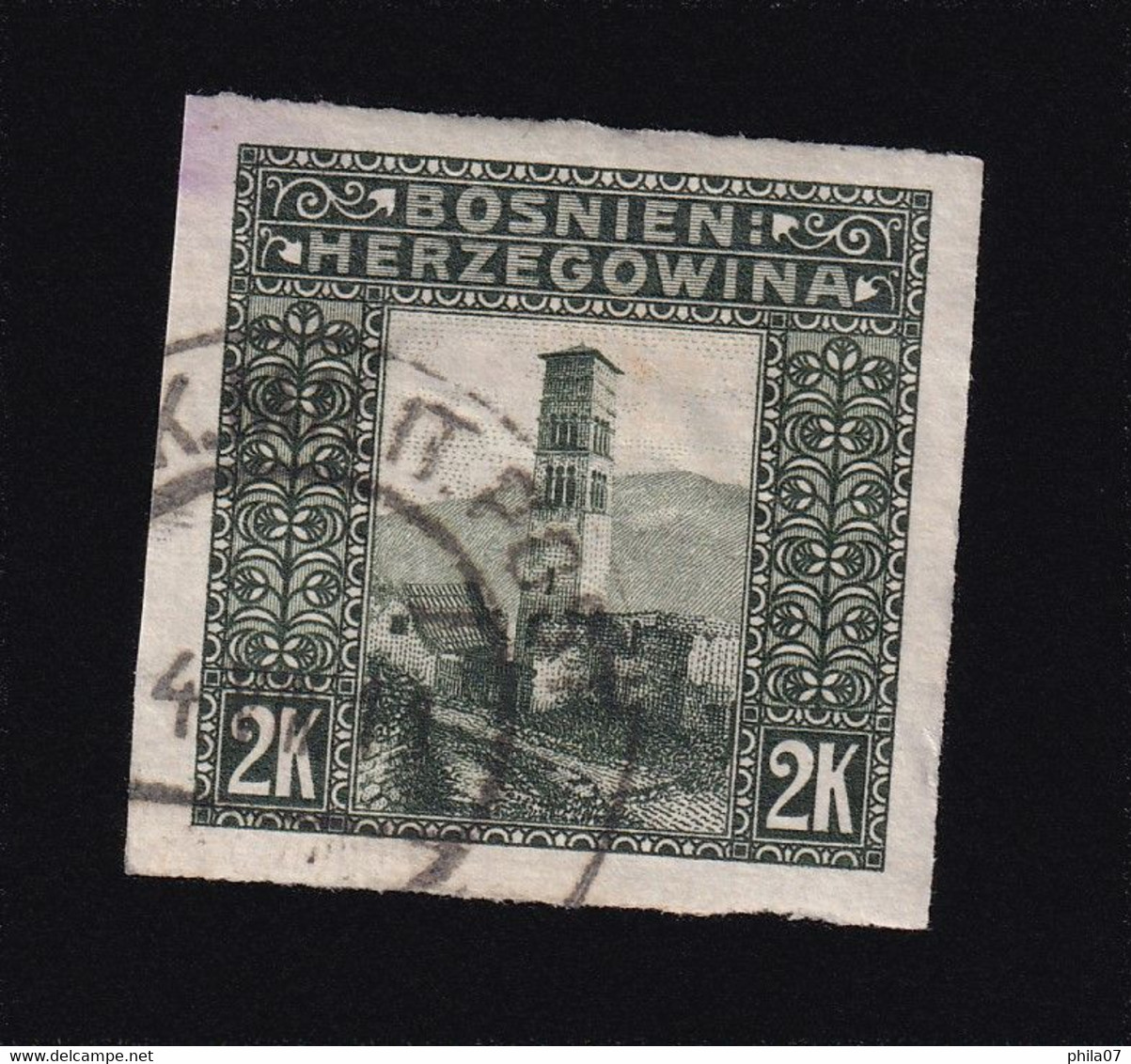 BOSNIA AND HERZEGOVINA - Landscape Stamp 2 Krune, Imperforate Stamp, Cancelled - Bosnië En Herzegovina