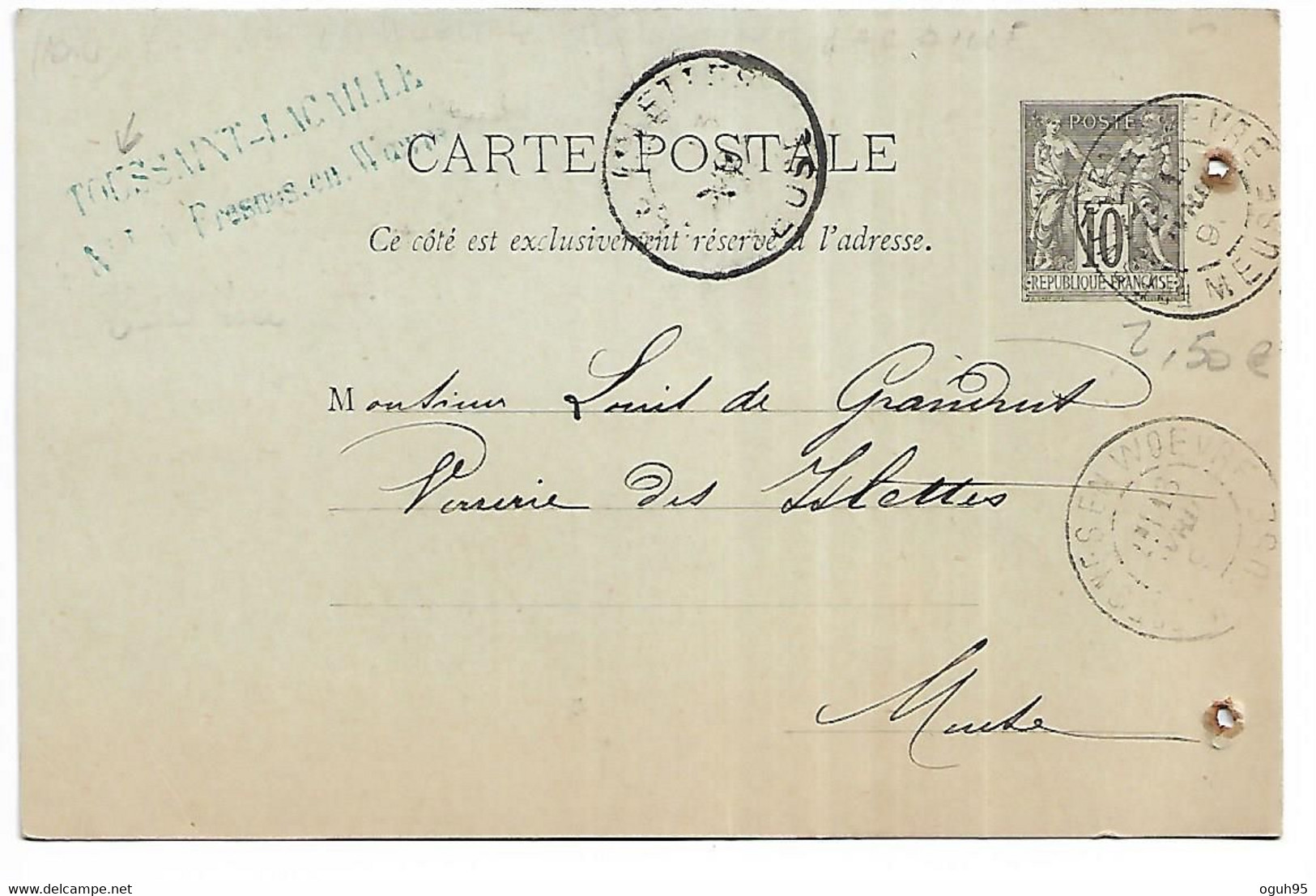 55-FRESNES EN WOEVRE -CP De Corresondance Des Ets TOUSSAINT LACAILLE Adressée à La Verrerie Des Islettes En 1893 (2) - Otros & Sin Clasificación