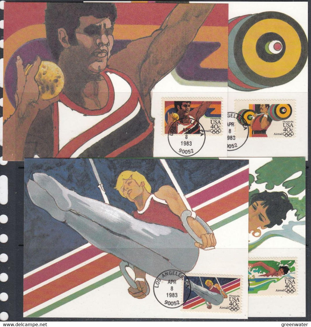 USA 1983 Olympic Games Los Angeles 4v 4 Maxicards (51943) - Cartes-Maximum (CM)