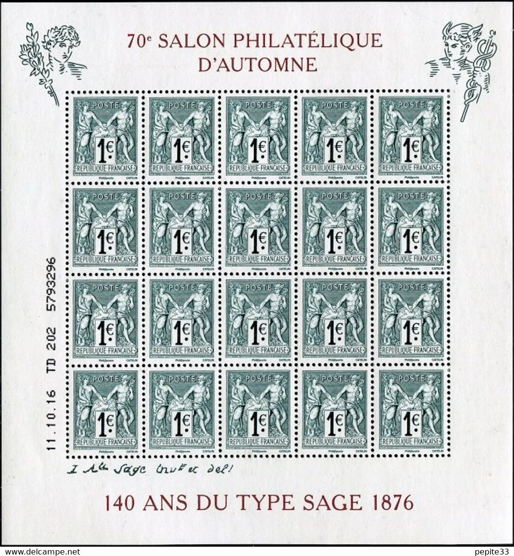 FRANCE 2016 - BF YT F5094 MNH ** (neuf) - 70e SALON PHILATÉLIQUE D'AUTOMNE 140 ANS DU TYPE SAGE 1876 - Blocs Souvenir