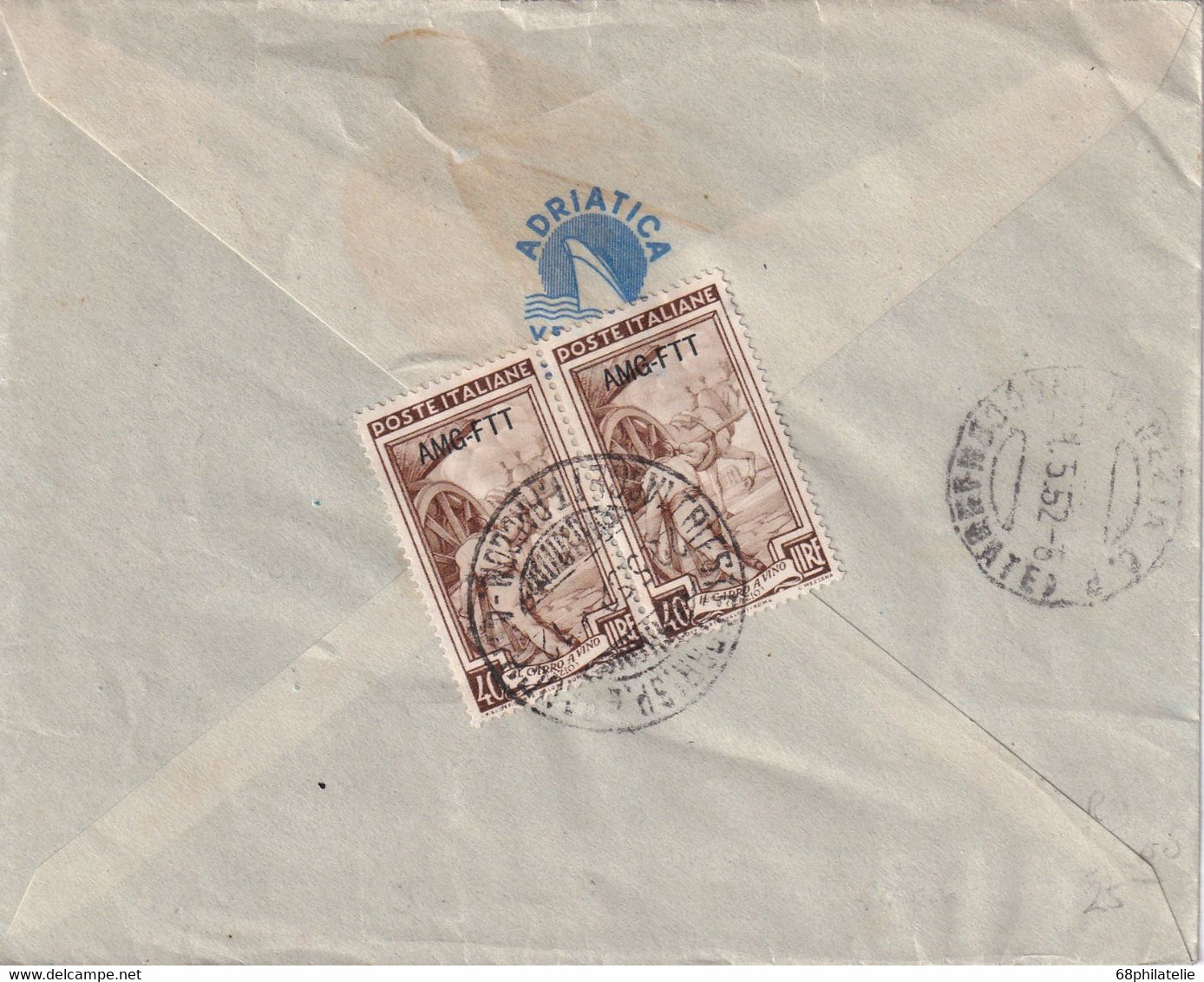 TRIESTE 1952 LETTRE RECOMMANDEE  AMG FTT AVEC CACHET ARRIVEE VENEZIA - Altri & Non Classificati