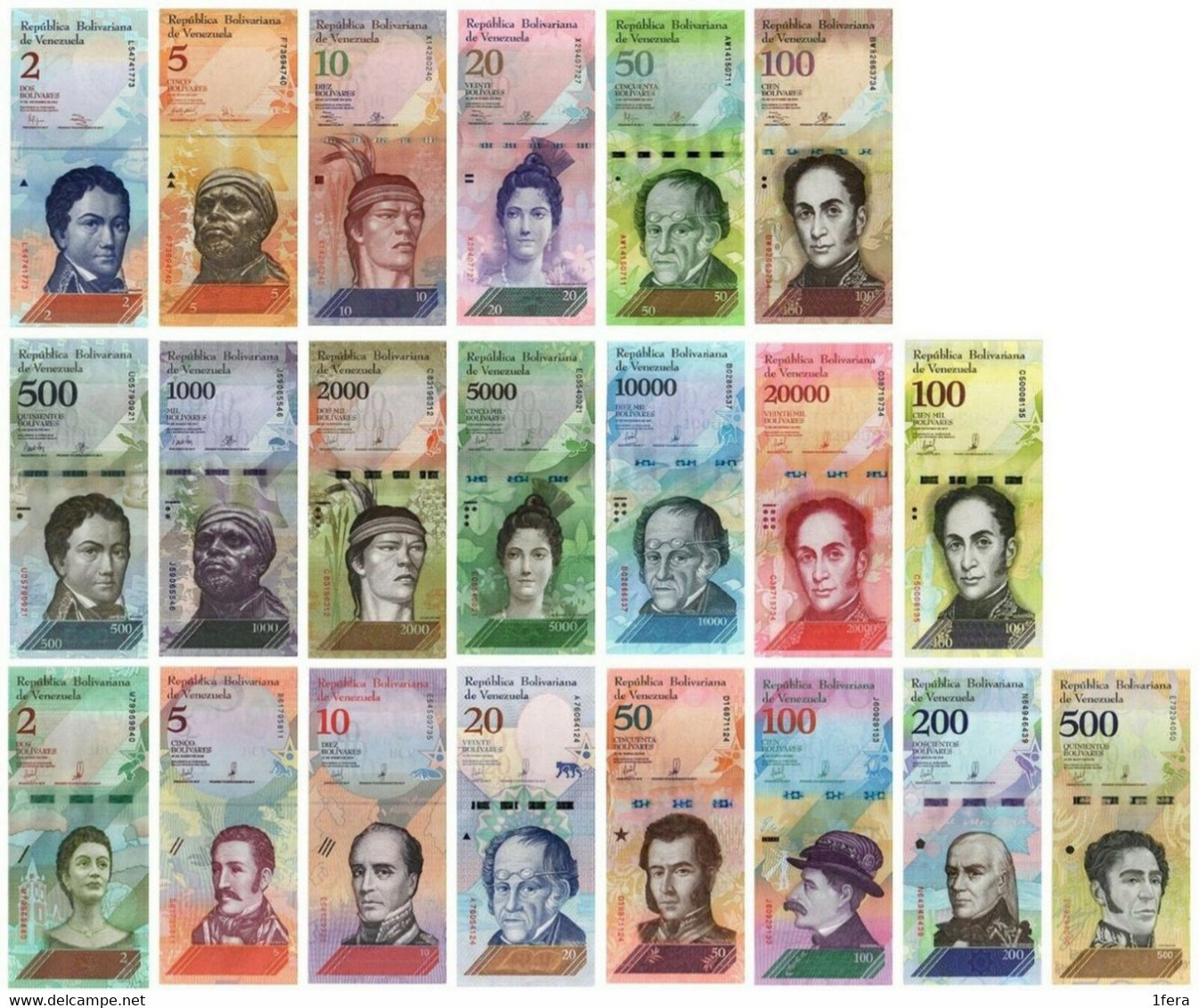 VENEZUELA FULL SET (21 Pcs) BOLIVARES 2007-2018 - UNC - Venezuela