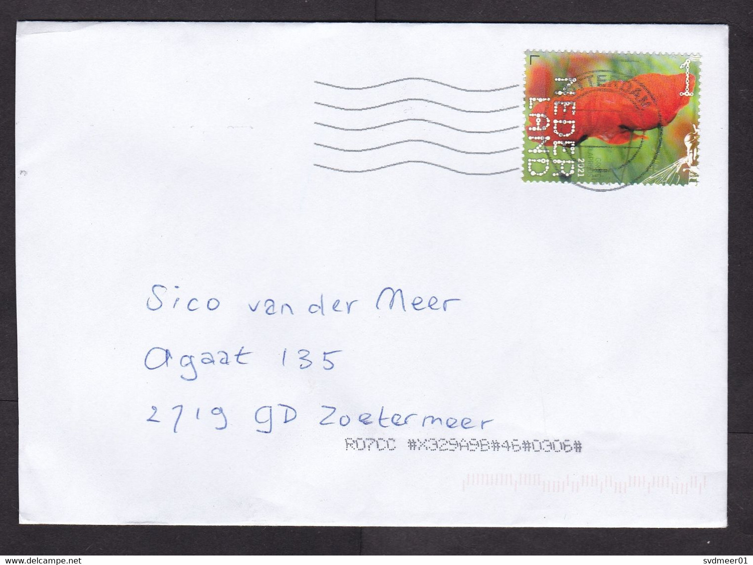 Netherlands: Cover, 2021, 1 Stamp, Poppy Flower, Flowers (traces Of Use) - Brieven En Documenten