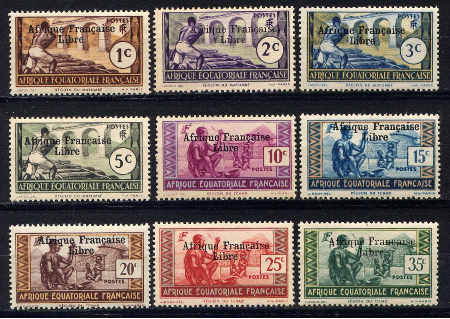 AEF - 156/164** - TIMBRES SURCHARGES "AFRIQUE FRANÇAISE LIBRE", 1er TIRAGE - Unused Stamps