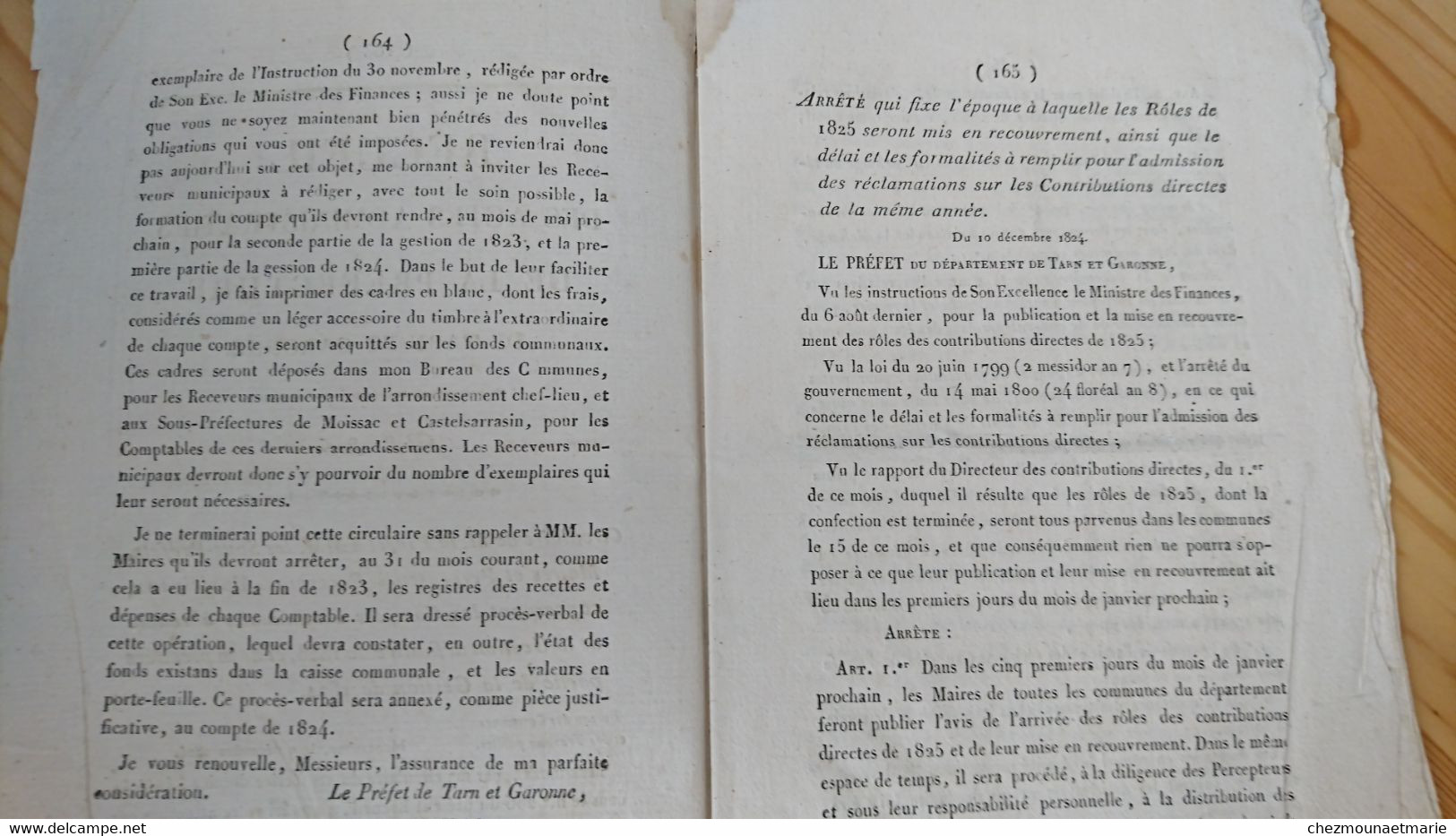 1824 TARN ET GARONNE - RECUEIL N°306 ACTES ADMINISTRATIFS PREFECTURE - Historische Dokumente