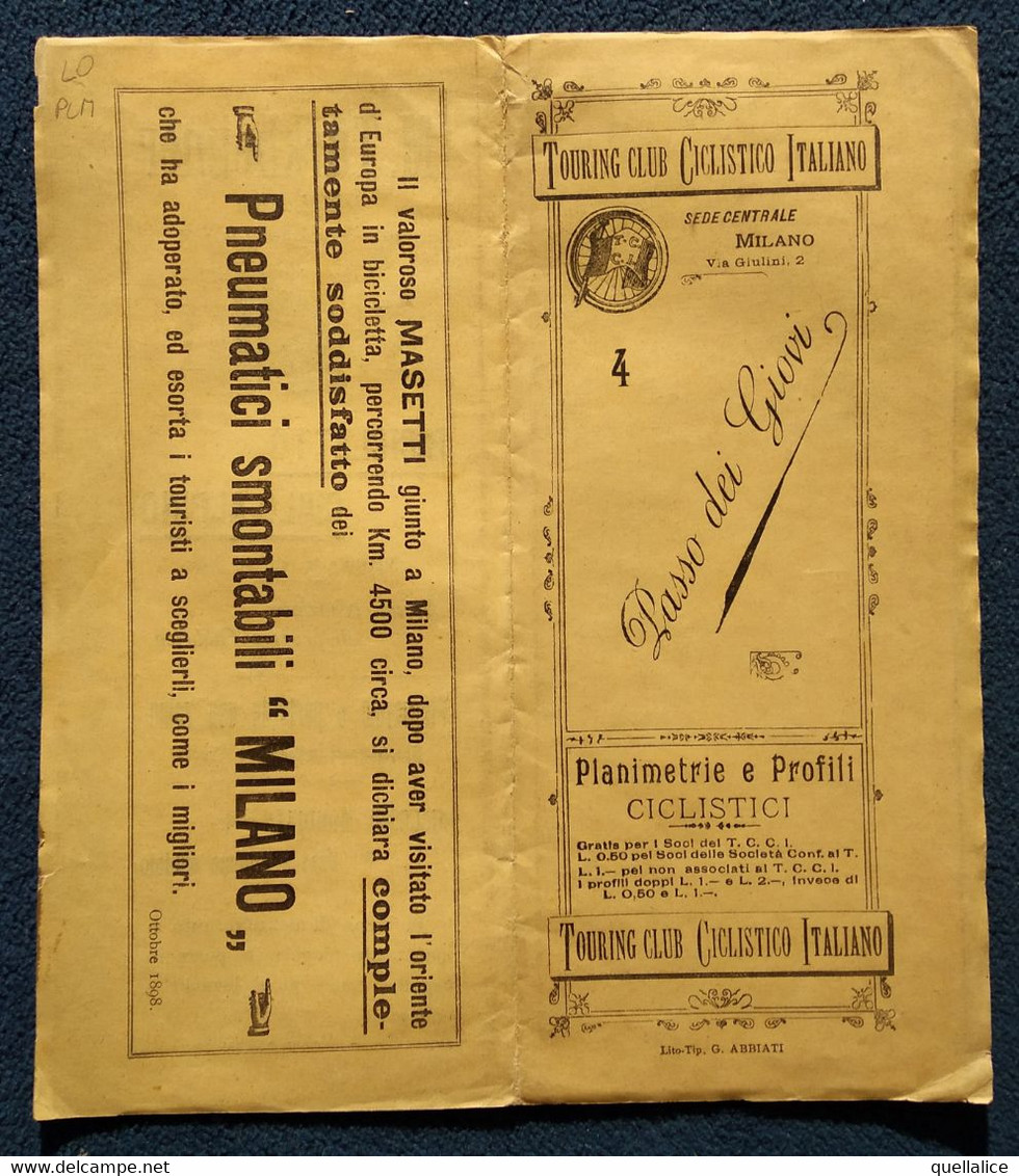 02846   "TOURING CLUB CICLIST. ITAL. - PLANIM. E PROFILI PASSO DEI GIOVI" ORIG. - Cartes Routières