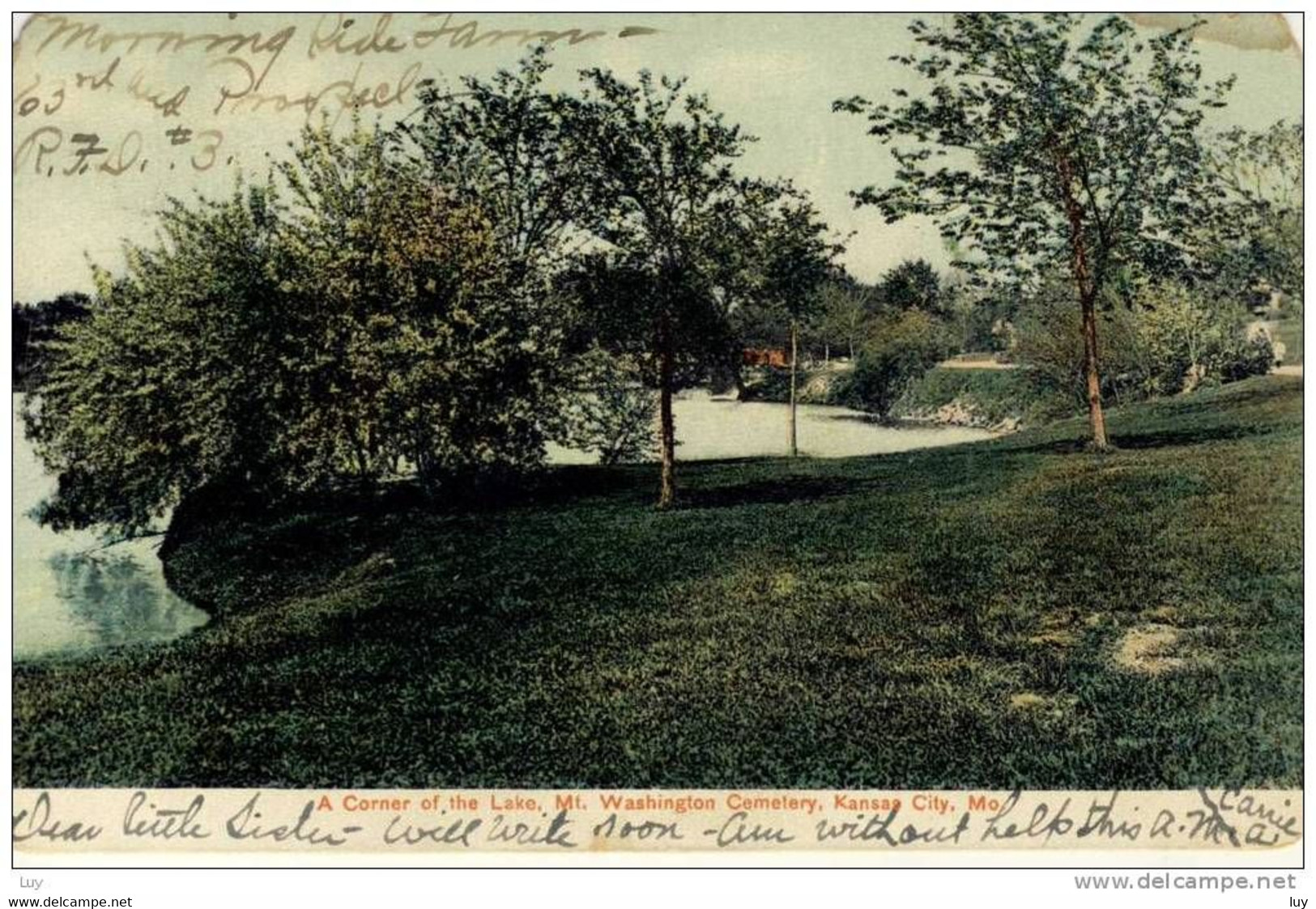 Kansas City, MO, Handcoulored PC , WOF - A Corner Of The Lake, Mt. Washington Cemetery, Used 1910er  U Litho-Chrome - Kansas City – Missouri