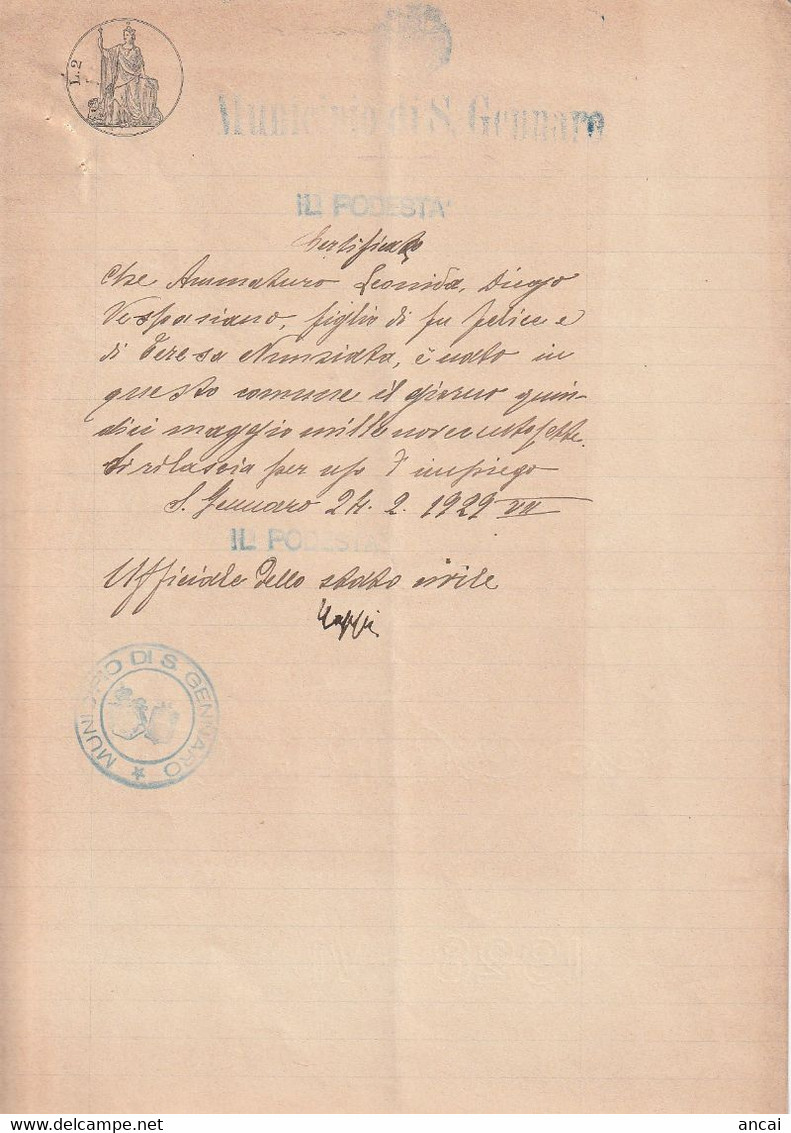 S. Gennaro. 1929. Certificato Di Nascita - Historische Documenten