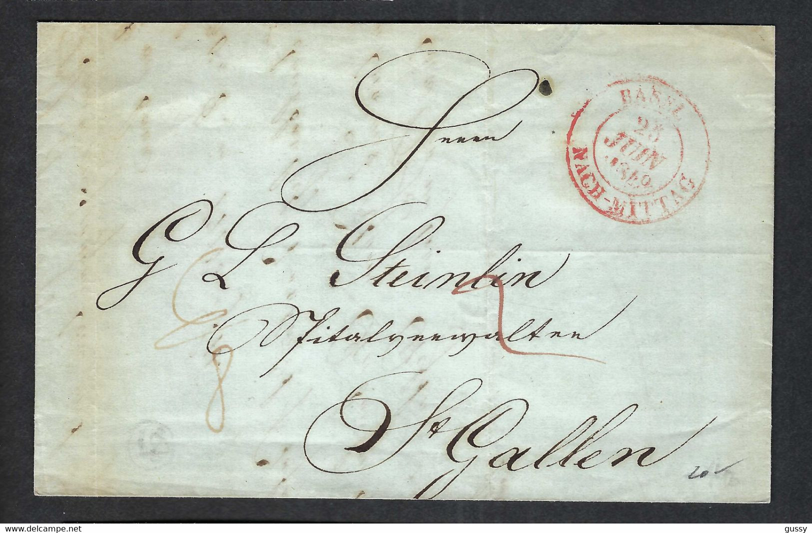 SUISSE Préphilatélie 1849: LAC De Bâle Pour St Gall, Taxée 2c - ...-1845 Prephilately