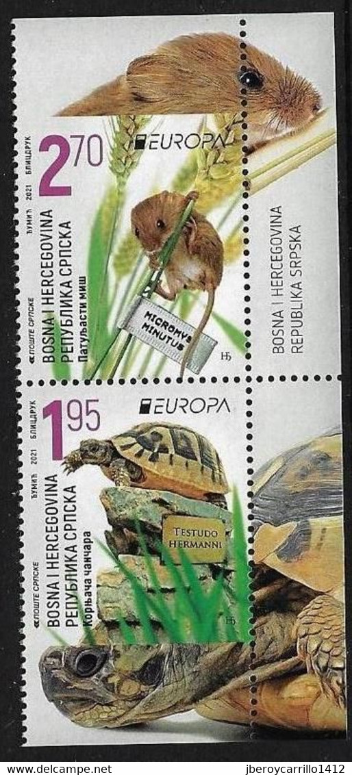 BOSNIA SERBIA /BOSNIA SERBIEN /BOSNIE SERBIE.  -EUROPA 2021 -ENDANGERED NATIONAL WILDLIFE"- SERIE -B  Del  BLOCK - 2021