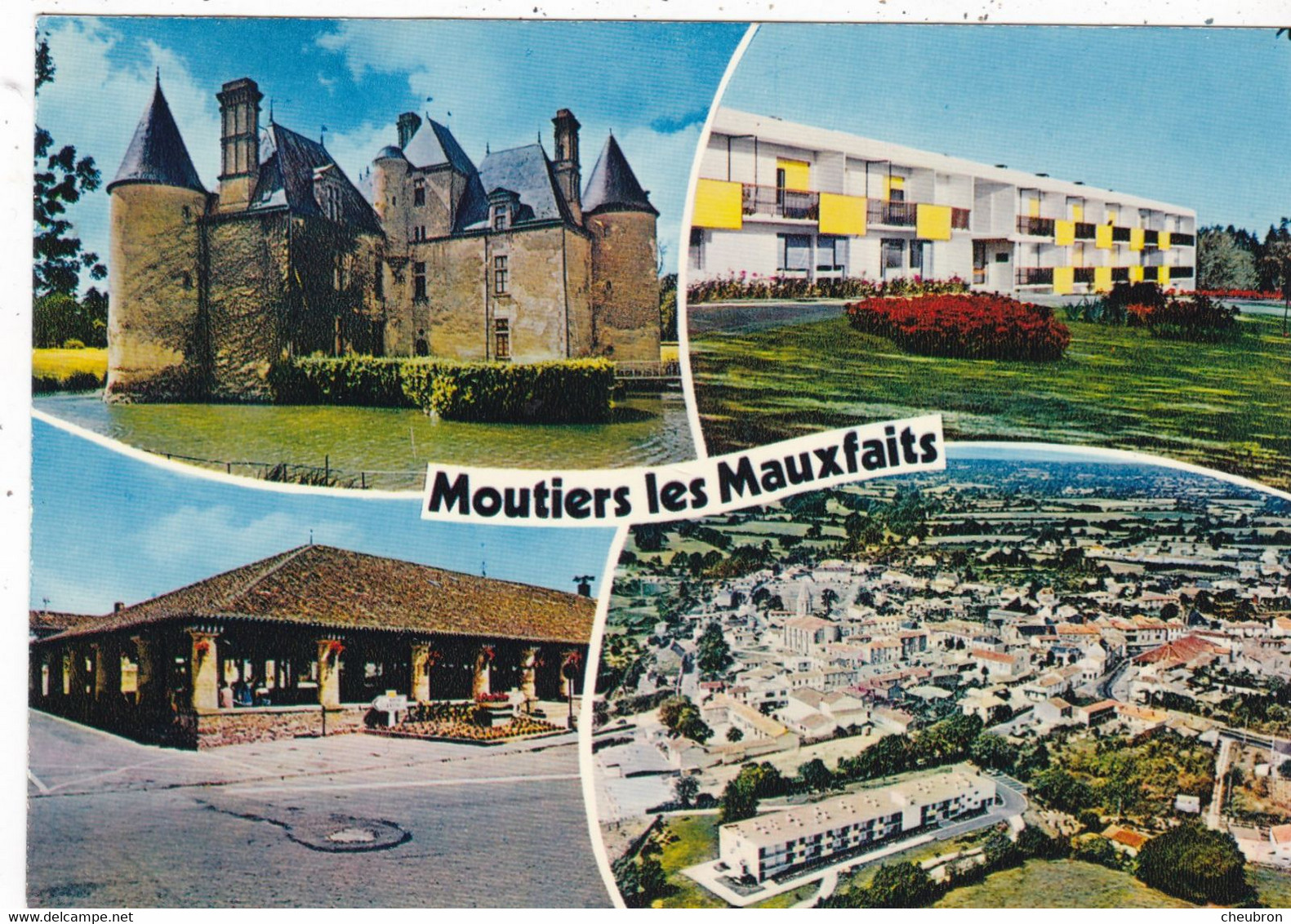 85. MOUTIERS LES MAUXFAITS. CPSM. MULTIVUES . VUE AERIENNE.CHATEAU DE LA CANTAUDIERE. L'HERMITAGE. LES HALLES - Moutiers Les Mauxfaits