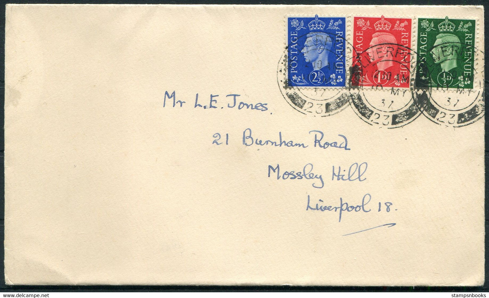 1937 (May 10th) GB KG6 First Day Cover Liverpool 23 (Crosby?) - ....-1951 Pre Elizabeth II