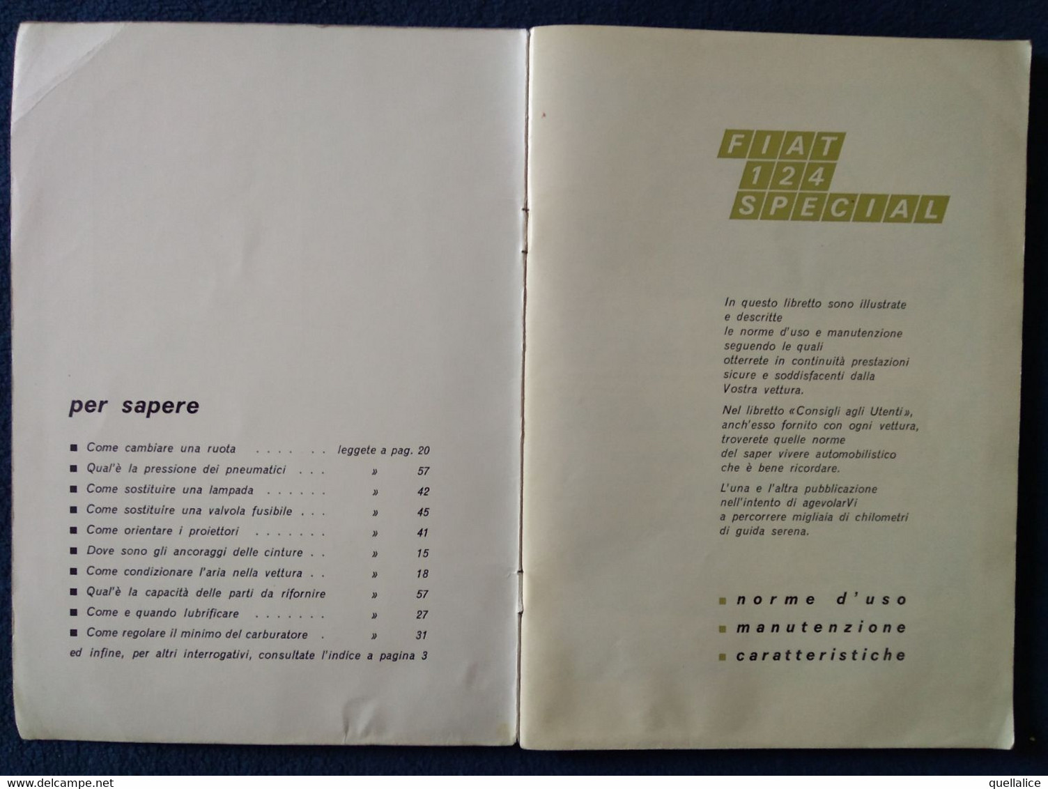 02858   "FIAT 124 SPECIAL - MANUALE USO E MANUTENZIONE - I 1969 - IV EDIZ." ORIG. - Otros & Sin Clasificación