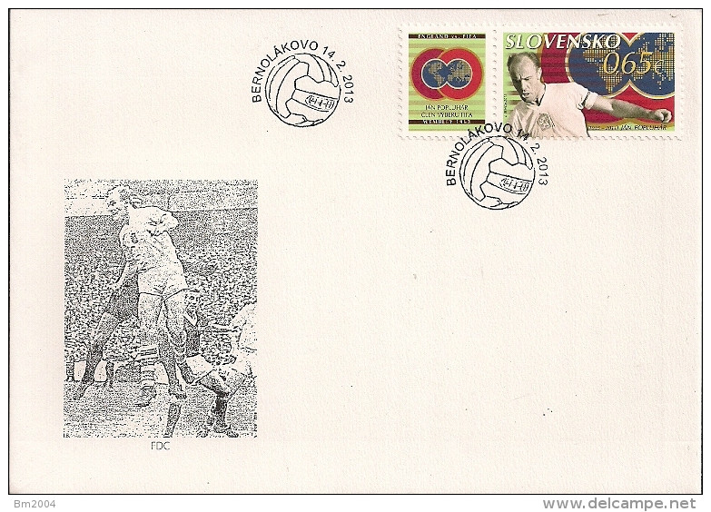 2013 Slovensko  Slowakei Mi. 701 FDC  Fußballspieler Ján Popluhár (1935-2011) - FDC