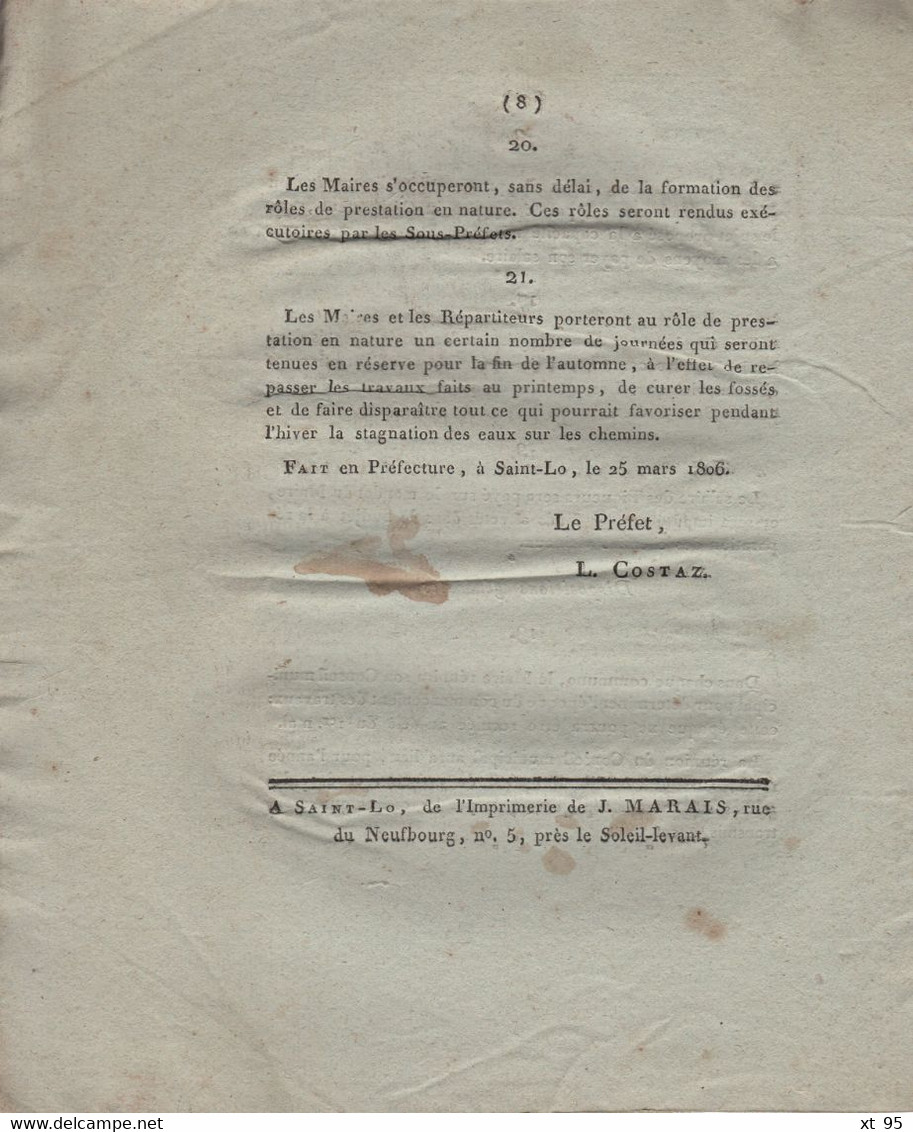 Prefet De La Manche - 25 Mars 1806 - Police Rurale - 8 Pages - Historical Documents