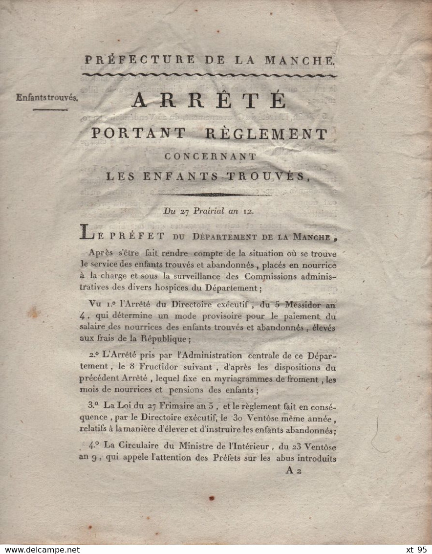 Prefet De La Manche - 14 Nivose An 13 - Enfants Trouves - 8 Pages - Documentos Históricos