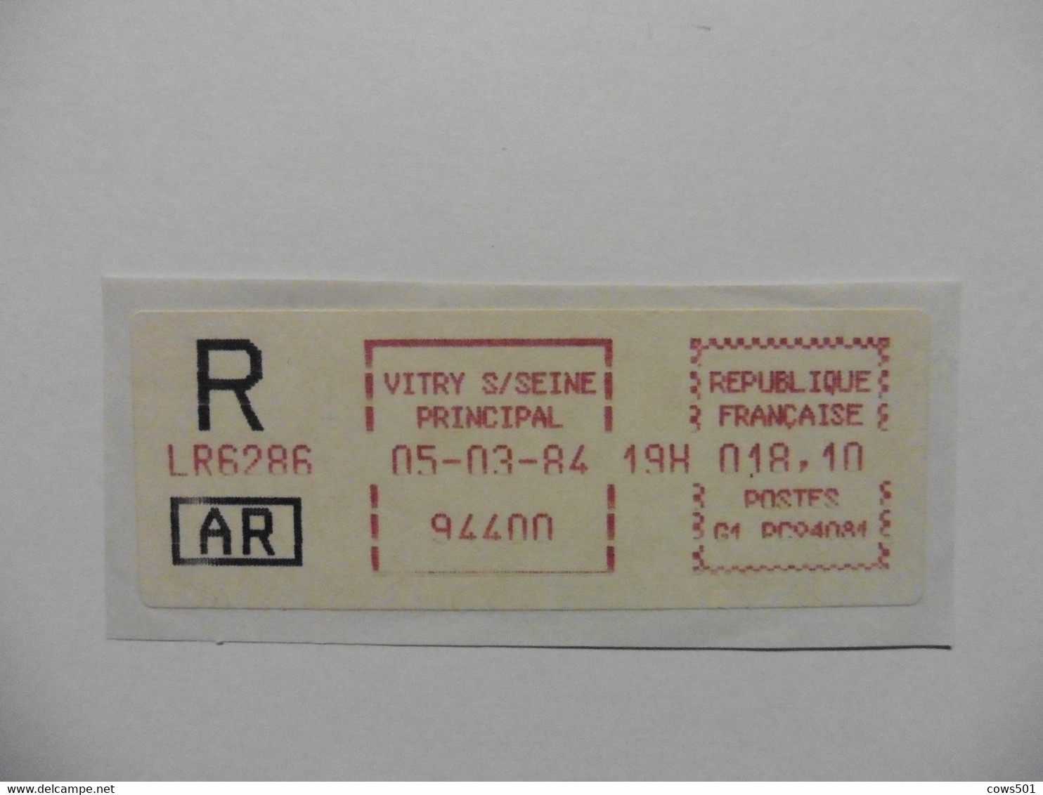 Vignettes D'affranchissement > 1985 Papier « Carrier » Vitry Sur Seine Principal Recommandé AR - 1985 « Carrier » Papier