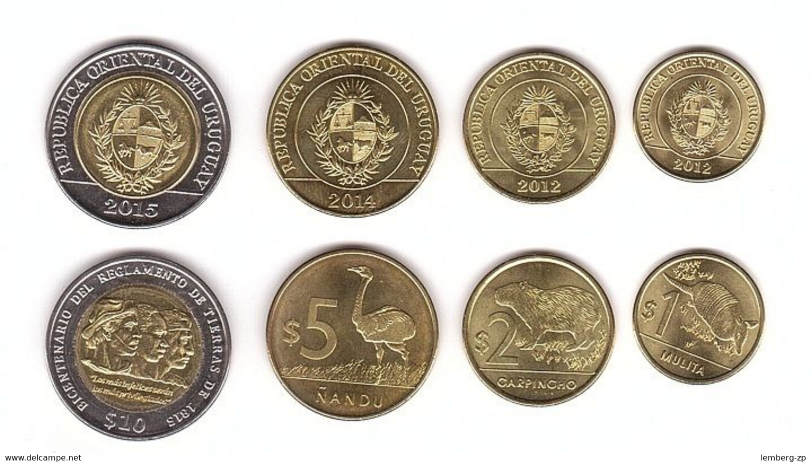 Uruguay - Set 4 Coins 1 2 5 10 Pesos 2012 - 2015 AUNC / UNC Lemberg-Zp - Uruguay