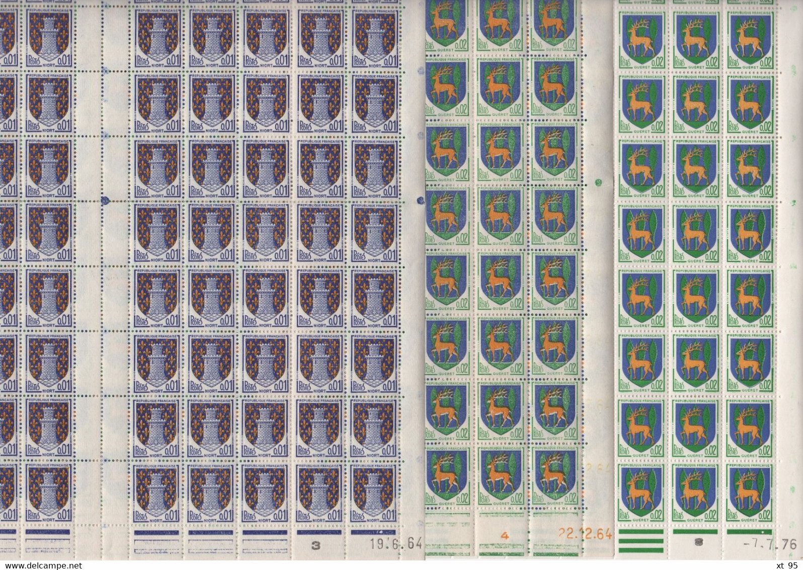 N°1351A + 1351B - Blasons Niort Gueret - 3 Feuilles Completes Avec Coins Dates Differents - - Nuovi