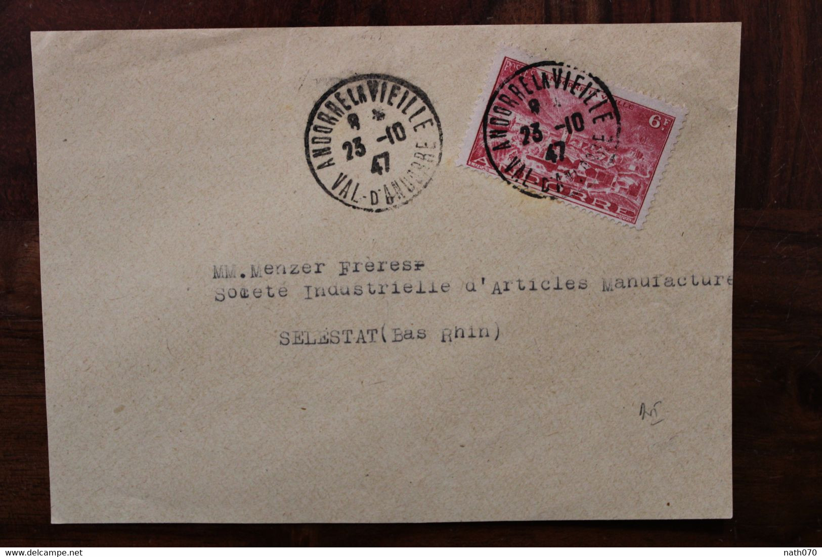 1947 Andorre Front D'enveloppe Cover Selestat Seul - Cartas & Documentos