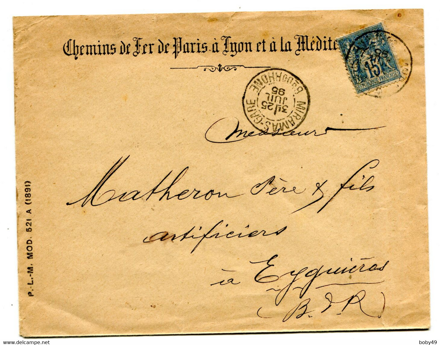 BOUCHES DU RHONE Dateur A 2  MIRAMAS Gare  Sur Env. De 1895 Pothion N°767A - Railway Post