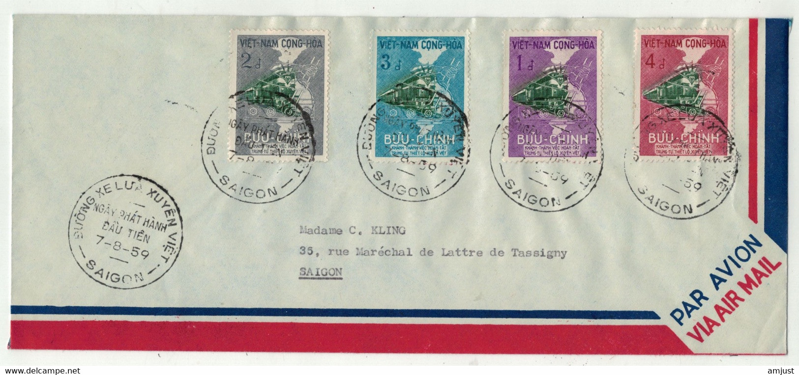 Viêt-Nam // Vietnam Du Sud //  Lettre FDC 1er Jour Pour Saigon 7/8/1959 Grand Format - Viêt-Nam