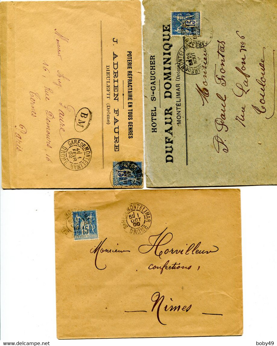 DROME Dateur A2  GARE DE MONTELIMAR Sur 3 Env.  De 1892 1898 1900  Pothion N°797 - Railway Post