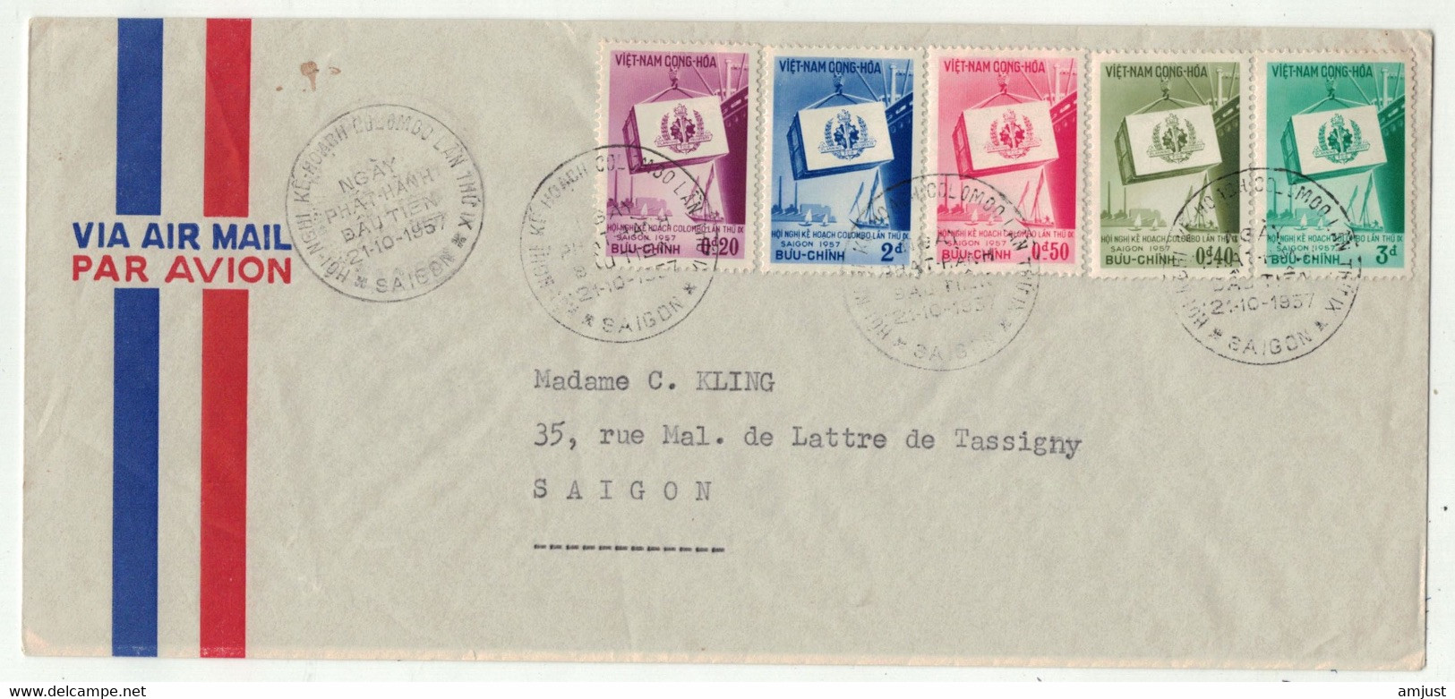 Viêt-Nam // Vietnam Du Sud //  Lettre FDC 1er Jour Pour Saigon 21/10/1957 Grand Format - Vietnam