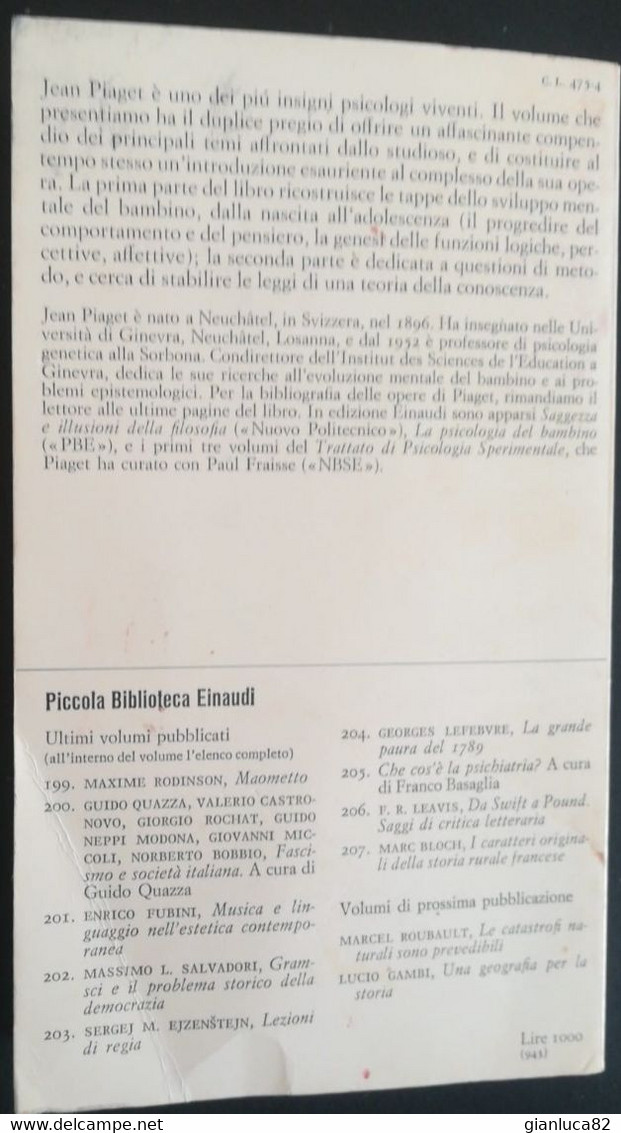 Lo Sviluppo Mentale Del Bambino Di Jean Piaget 1967 Einaudi  Come Da Foto - Médecine, Psychologie