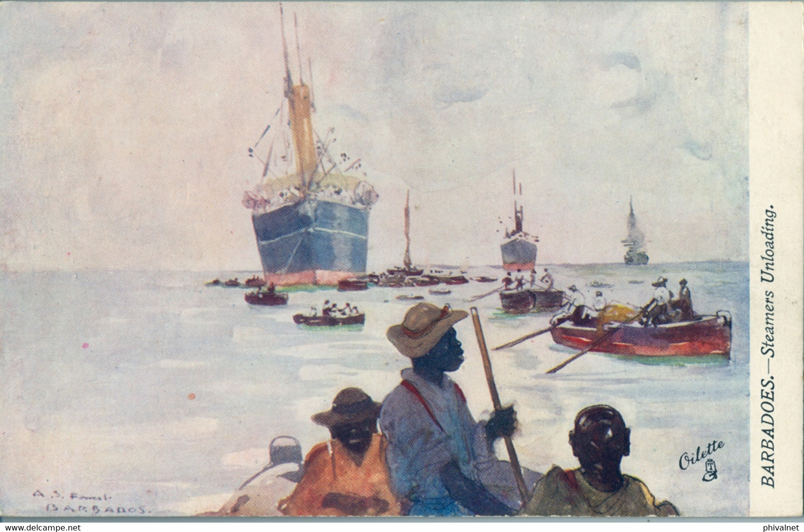 BARBADOS , T.P. NO CIRCULADA , BARBADOES - STEAMERS UNLOADING - Barbados (Barbuda)