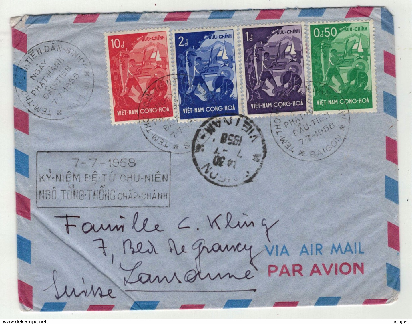 Viêt-Nam // Vietnam //  Lettre FDC  Pour Lausanne (Suisse) 7/7/1958 - Vietnam