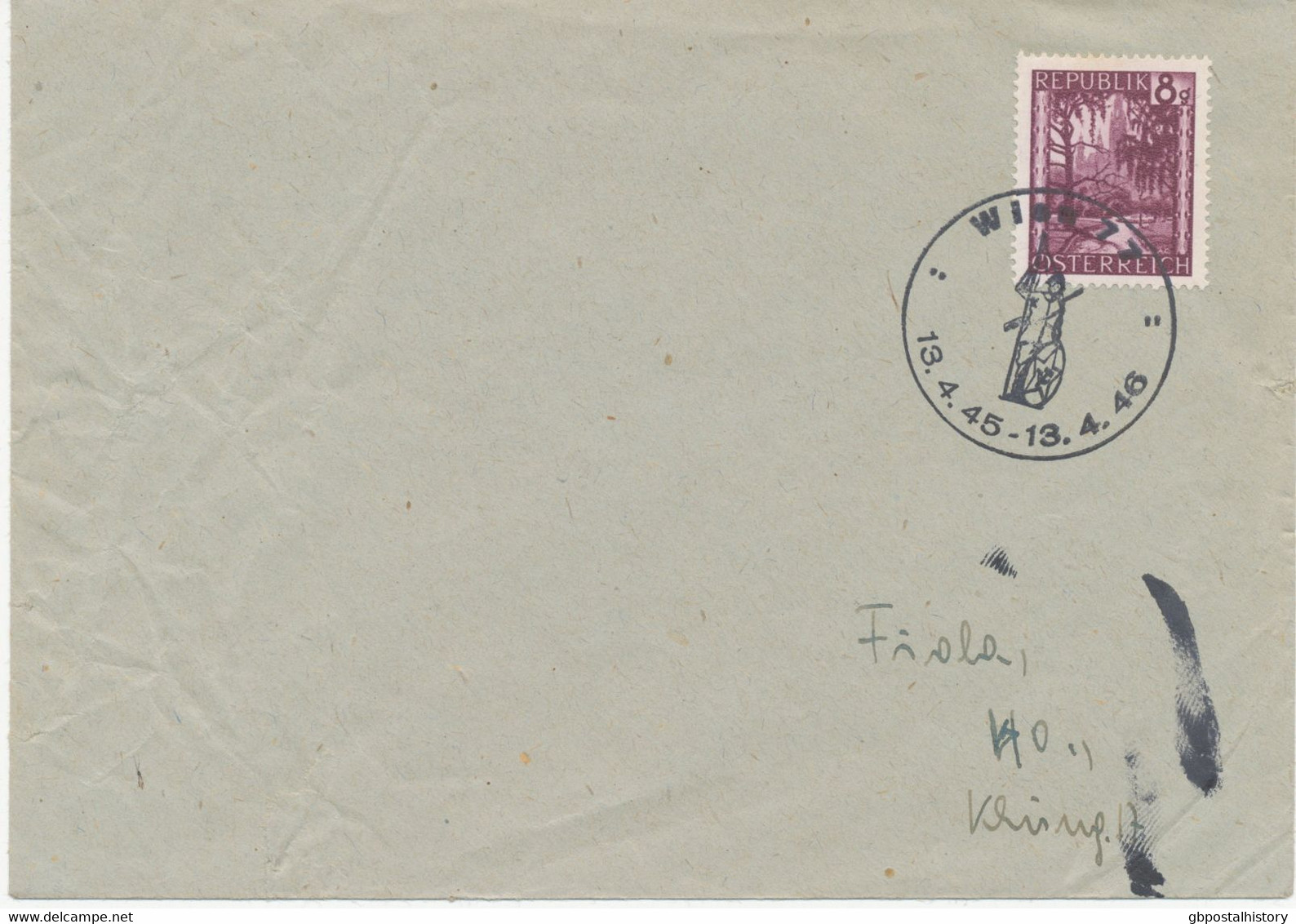 ÖSTERREICH SONDERSTEMPEL 1946 „Jahrestag Der Sowjetischen Besetzung Wien 1 13.4.45 – 13.4.46“ Portogerechte Ortsbrief - Cartas & Documentos