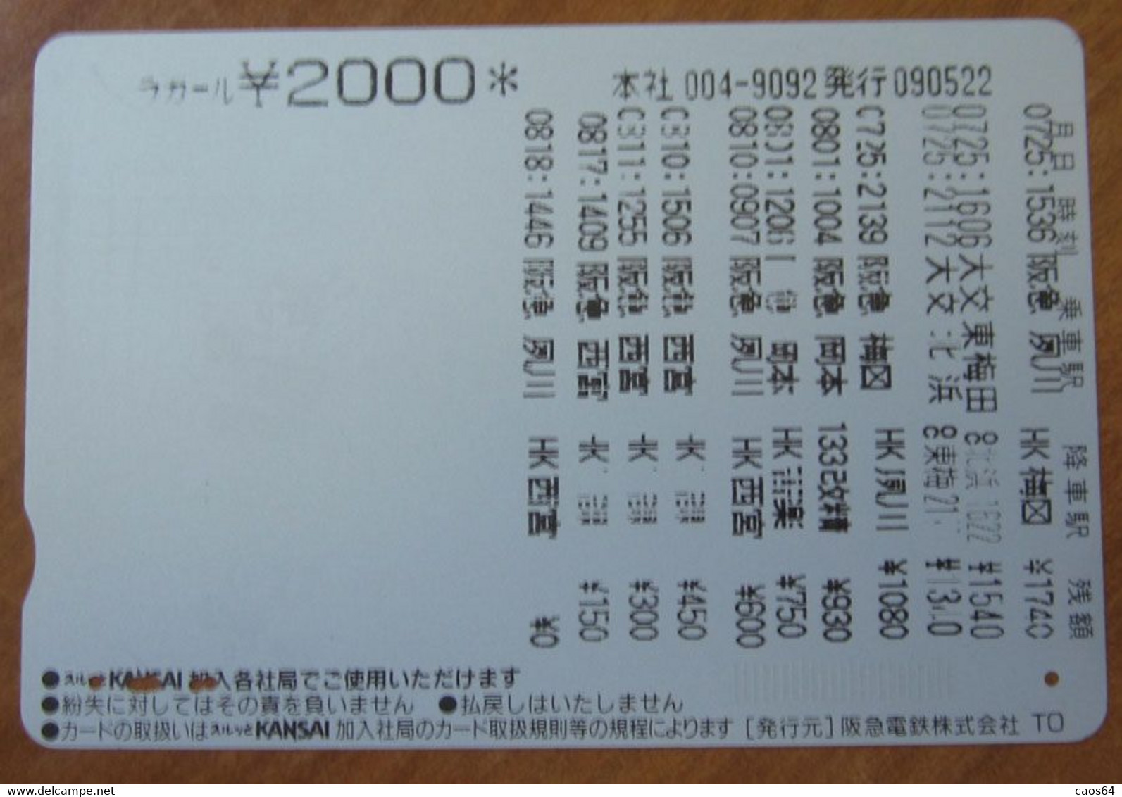 GIAPPONE Ticket Biglietto Fuochi Artificio  - Kansai Railway  Card 2.000 ¥ - Usato - Wereld