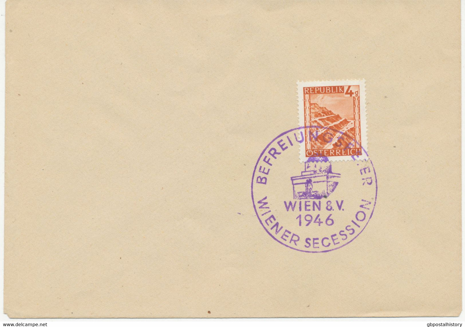 ÖSTERREICH SONDERSTEMPEL 1946 „BEFREIUNGSFEIER WIENER SECESSION WIEN 8.V.1946“ In Sehr Seltene Violette Farbe, R! - Cartas & Documentos