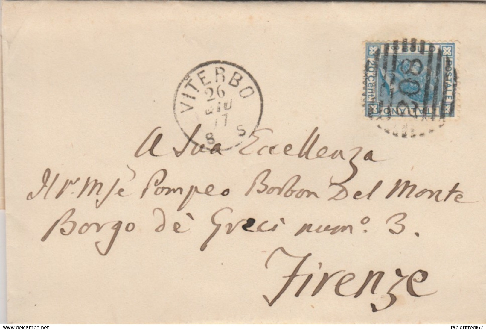 LETTERA 1877 C.20 TIMBRO VITERBO FIRENZE (KX194 - Marcophilie