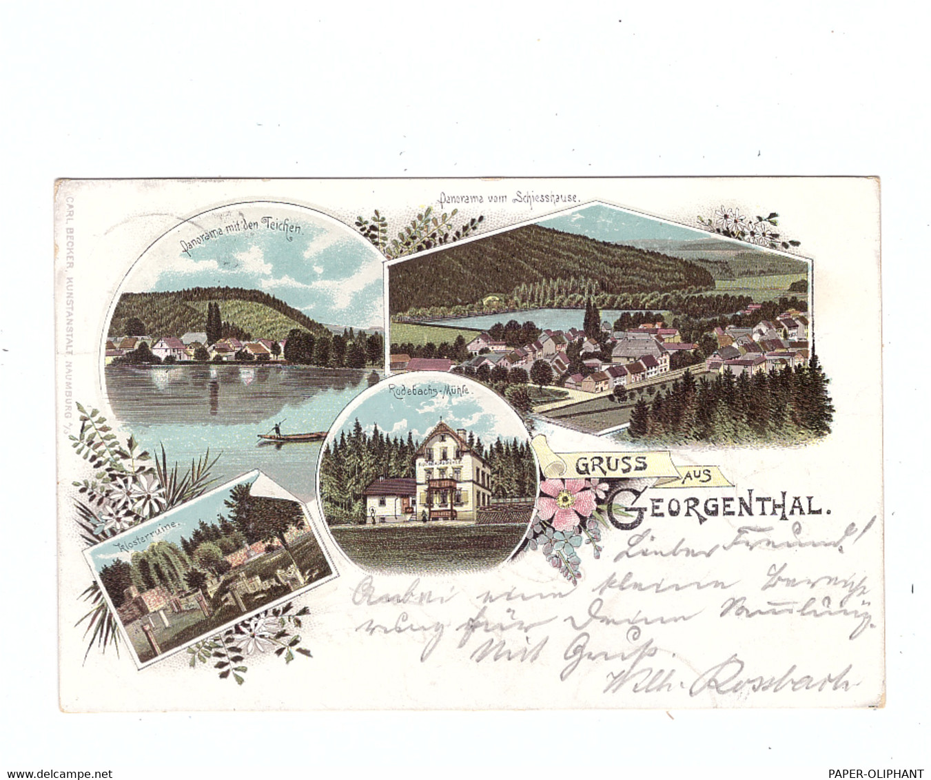 0-5805 GEORGENTHAL, Lithographie 1897, Rodebachs-Mühle, Klosterruine, Panoramen - Georgenthal