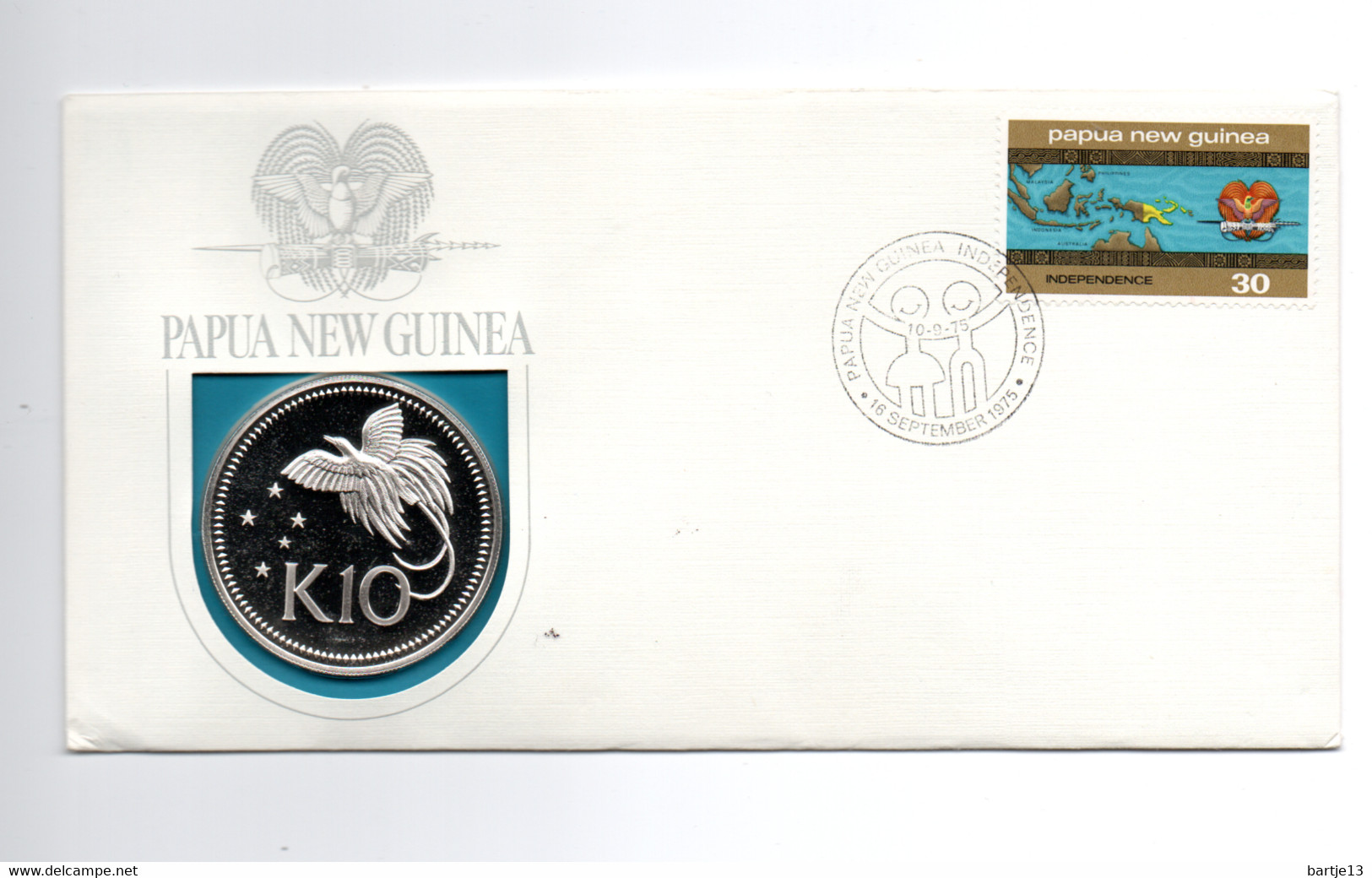 PAPOEA NEW GUINEA 10 KINA 1975 ZILVER 41,60 GRAM PROOF VOGEL BIRD IN 1E DAG ENVELOP - Papua New Guinea