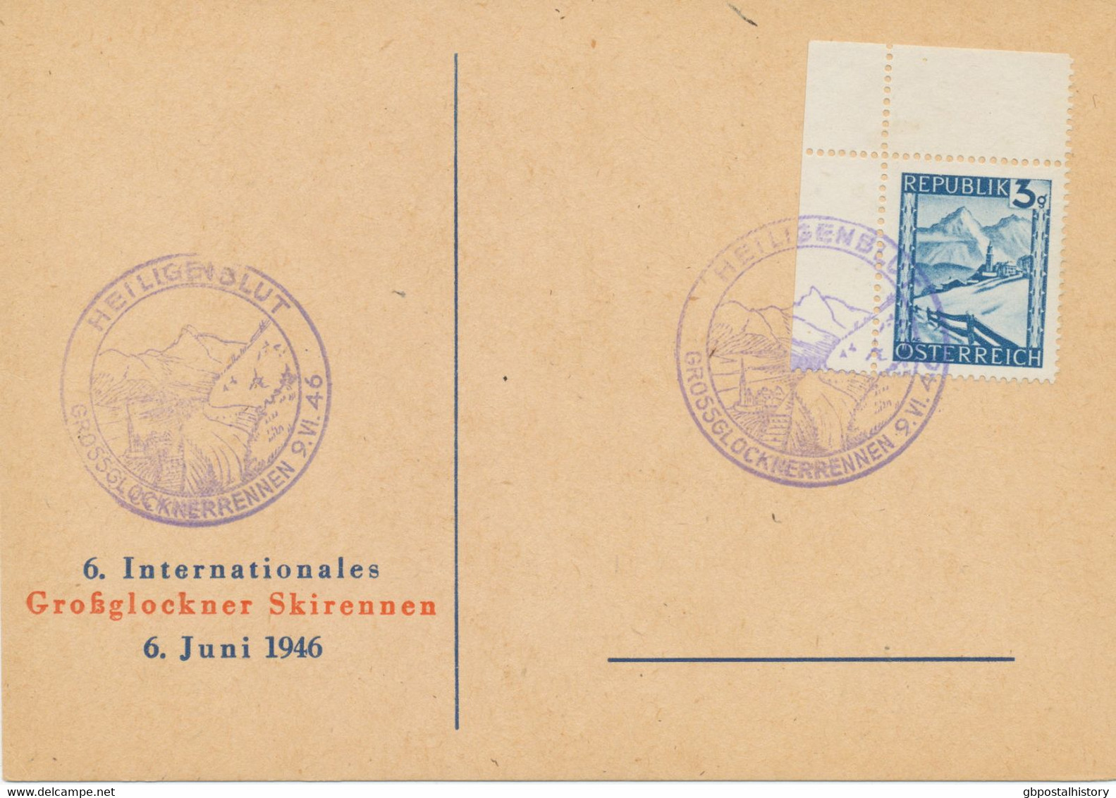 ÖSTERREICH SONDERSTEMPEL 1946 „HEILIGENBLUT – GROSSGLOCKNERRENNEN 9.VI.46“ In Violett - 6. Internationales Großklockner - Brieven En Documenten