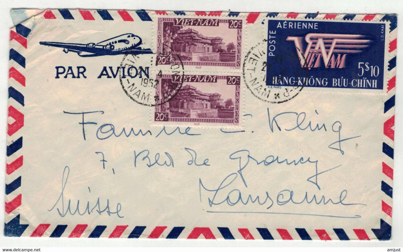 Viêt-Nam // Vietnam //  Lettre Par Avion Pour Lausanne (Suisse) 21/4/1952 - Vietnam