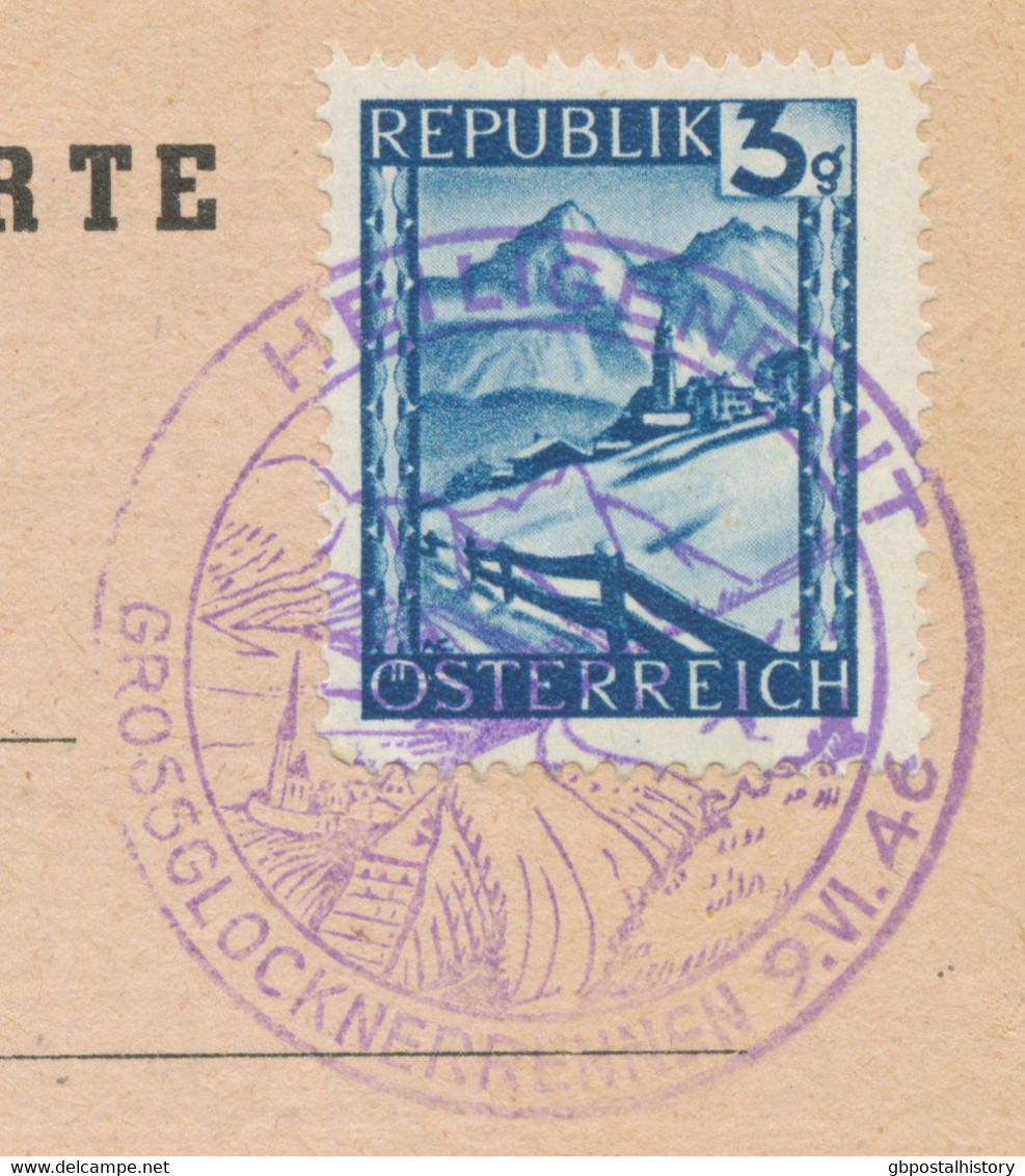 ÖSTERREICH SONDERSTEMPEL 1946 „HEILIGENBLUT – GROSSGLOCKNERRENNEN 9.VI.46“ In Violett - 6. Internationales Großklockner - Briefe U. Dokumente