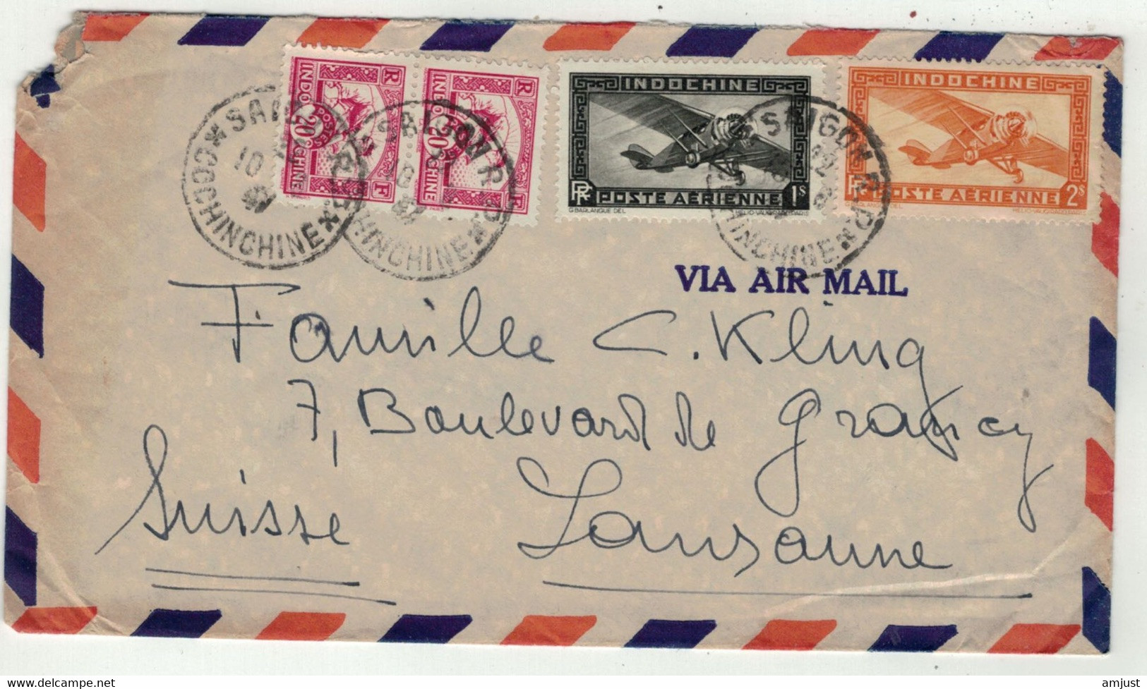 France Ex-colonies // Indochine // Lettre Pour Lausanne (Suisse) 1947 - Autres & Non Classés