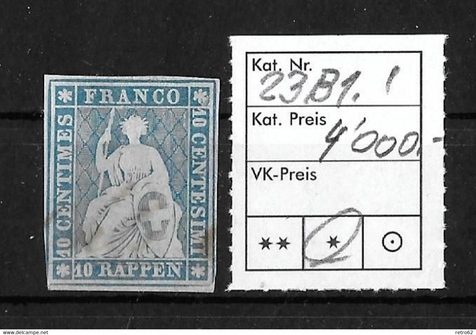 1854-1862 Helvetia (ungezähnt) → Ungebraucht, Mit Resten Von Gummi   ►SBK-23B1.I / 95% Weissrandig, Leicht Fleckig ◄ - Unused Stamps