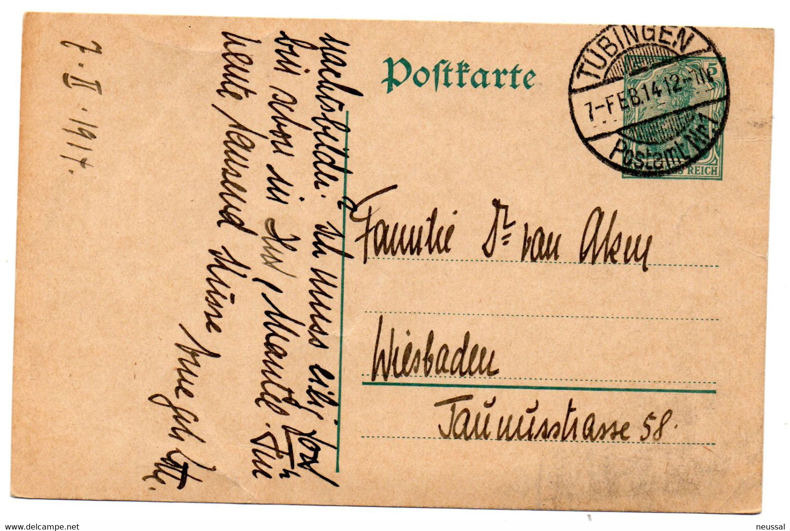 Entero Postal De Alemania Matasellos Tubingen 1914 - Other & Unclassified